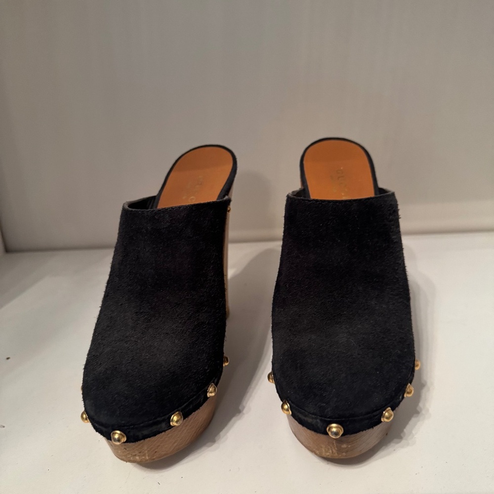 Gucci Wooden Heel Black Suede Mules